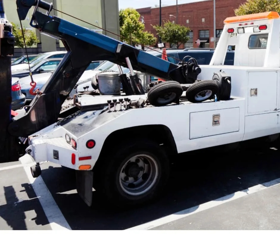tow truck in a Kitchener downtown lot