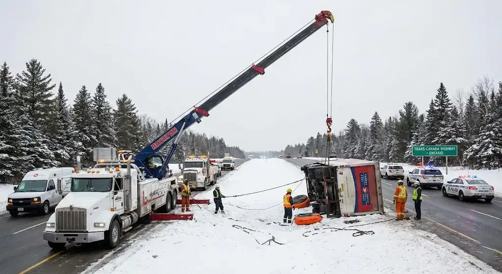 Kitchener truck towing on highway corridor