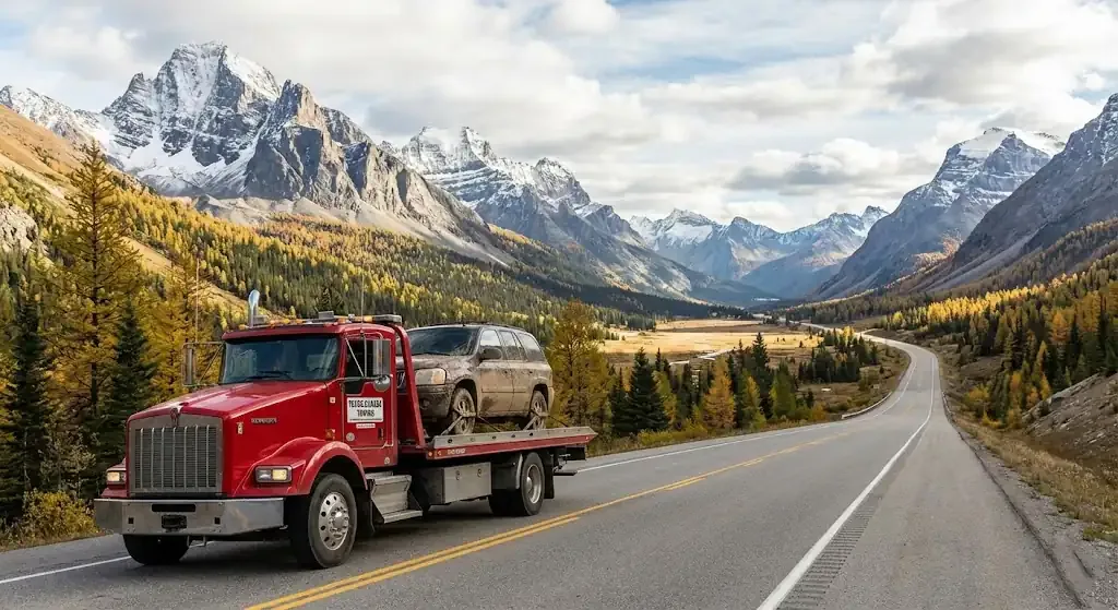 long-distance tow truck on a Kitchener highway corridor