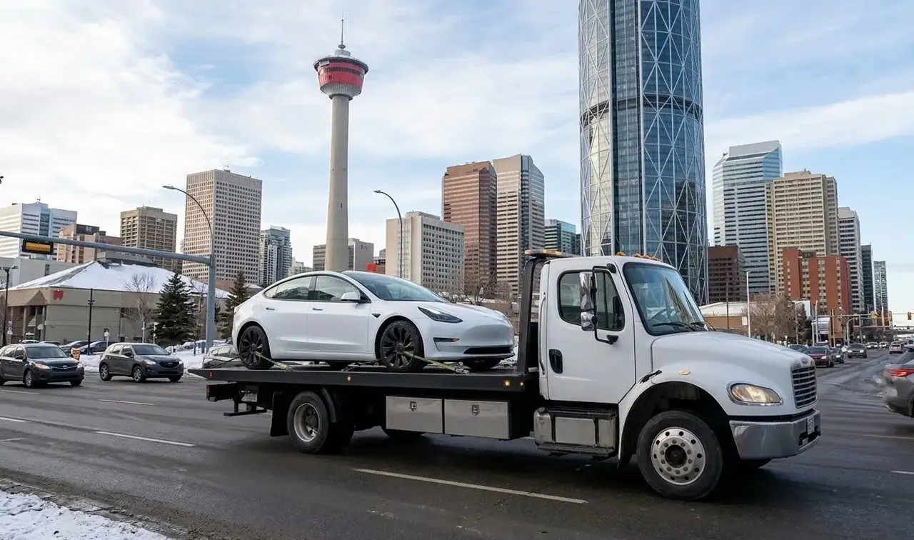 Kitchener electric vehicle on flatbed transport